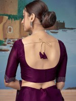 Dark Violet Satin Chiffon Saree